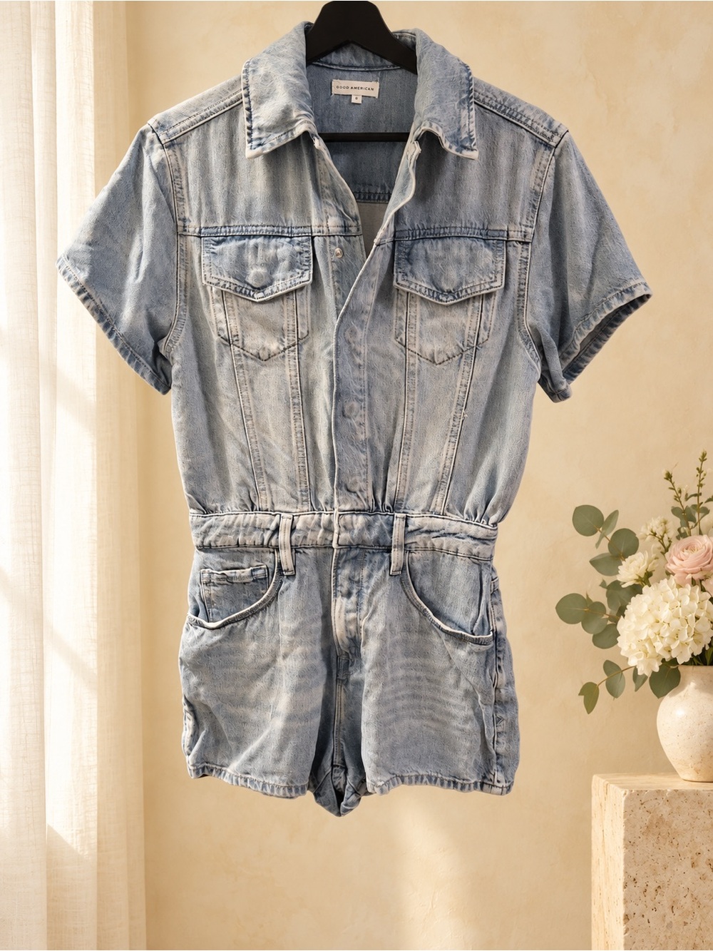 Good American Fit For Success Denim Romper – Size 0 – NWOT